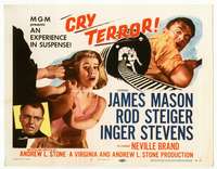r293 CRY TERROR movie title lobby card '58 James Mason, Inger Stevens