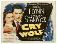 r294 CRY WOLF movie title lobby card '47 Errol Flynn, Barbara Stanwyck