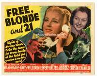 r338 FREE, BLONDE & 21 movie title lobby card '40 Lynn Bari, Mary Beth Hughes