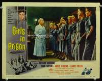 r060 GIRLS IN PRISON movie lobby card #4 '56 matron with line up!