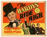 r355 HARDYS RIDE HIGH movie title lobby card '39 cool art of Mickey Rooney!