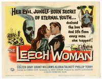 r424 LEECH WOMAN movie title lobby card '60 deadly female vampire!