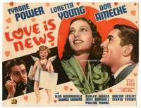 r437 LOVE IS NEWS movie title lobby card '37 Tyrone Power, Loretta Young