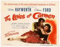 r441 LOVES OF CARMEN movie title lobby card '48 Rita Hayworth, Glenn Ford