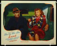 r099 LURED movie lobby card #4 '47 great Lucille Ball c/u w/gun & cig!