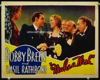r102 MAKE A WISH movie lobby card '37 Basil Rathbone smiling big!