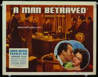 r447 MAN BETRAYED movie title lobby card '41 John Wayne, Frances Dee