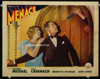 r110 MENACE movie lobby card '34 cool pointing knife image!