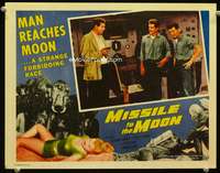 r115 MISSILE TO THE MOON movie lobby card '59 fight on space ship!