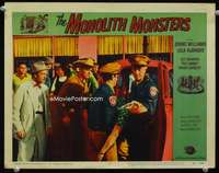 r118 MONOLITH MONSTERS movie lobby card #7 '57 helping fainted girl!