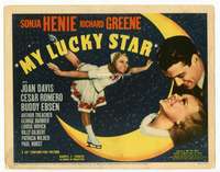 r473 MY LUCKY STAR movie title lobby card '38 Sonja Henie, Richard Greene