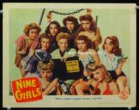 r130 NINE GIRLS movie lobby card '44 wacky image of murderous girls!