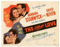 r502 OTHER LOVE movie title lobby card '47 Barbara Stanwyck, David Niven