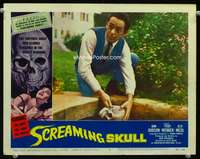 r169 SCREAMING SKULL movie lobby card #4 '58 man holding skull!