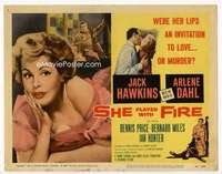 r562 SHE PLAYED WITH FIRE movie title lobby card '58 Arlene Dahl, Hawkins