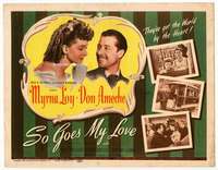 r574 SO GOES MY LOVE movie title lobby card '46 Myrna Loy, Don Ameche
