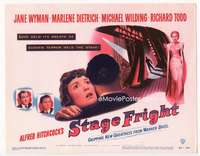 r583 STAGE FRIGHT movie title lobby card '50 Marlene Dietrich, Hitchcock