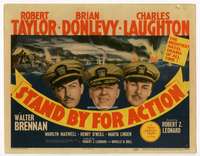 r586 STAND BY FOR ACTION movie title lobby card '43 Robert Taylor, Laughton