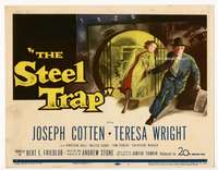 r589 STEEL TRAP movie title lobby card '52 Joseph Cotton, Teresa Wright