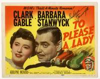 r633 TO PLEASE A LADY signed movie title lobby card '50 Barbara Stanwyck