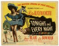 r637 TONIGHT & EVERY NIGHT movie title lobby card '44 sexy Rita Hayworth!