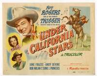 r651 UNDER CALIFORNIA STARS movie title lobby card '48 Roy Rogers & Trigger!