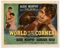 r688 WORLD IN MY CORNER movie title lobby card '56 Audie Murphy, boxing!
