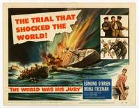 r689 WORLD WAS HIS JURY movie title lobby card '58 cool sinking ship art!