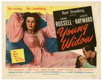 r696 YOUNG WIDOW movie title lobby card '46 super sexy Jane Russell!
