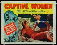 t295 CAPTIVE WOMEN movie lobby card #5 '52 sexy babe on beach!