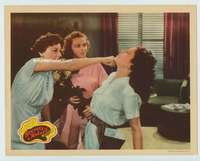 t124 SECRETS OF A MODEL movie lobby card '40 bad girl punched, wacky!