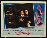 t082 STRANGER movie lobby card '46 Edward G. Robinson, Loretta Young