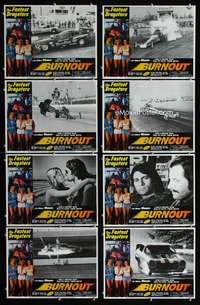 v223 BURNOUT 8 movie lobby cards '79 fastest dragsters, wildest women!