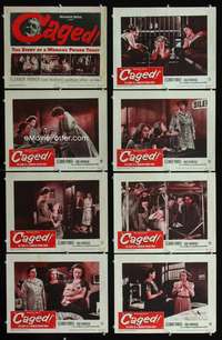v226 CAGED 8 movie lobby cards '50 bad Eleanor Parker in prison!