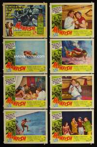 v448 MANFISH 8 movie lobby cards '56 Lon Chaney Jr, cool scuba diver!