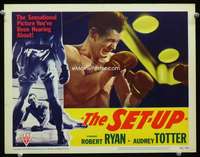 v116 SET-UP movie lobby card #8 '49 close up of Robert Ryan boxing!