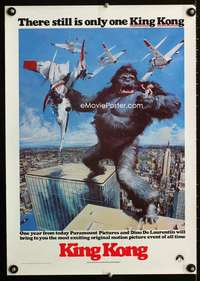 w140 KING KONG special teaser movie poster '76 Berkey art of ape!