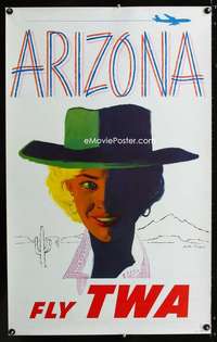 w017 ARIZONA FLY TWA travel poster '60s Austin Briggs art