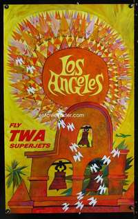 w018 LOS ANGELES FLY TWA SUPERJETS travel poster '60s