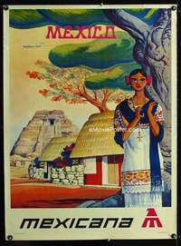w023 MEXICANA MEXICO Mexican travel poster '80s wonderful art of woman by Ramon Valdiosera!