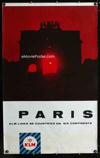 w021 PARIS KLM Dutch travel poster '60s Arc de Triomphe