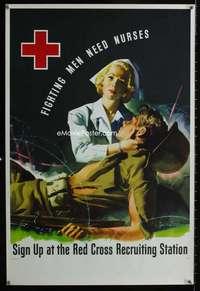 w006 FIGHTING MEN NEED NURSES war poster '43 Whitcomb art!
