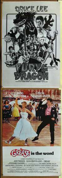 y039 GREASE/FURY OF THE DRAGON 2-sided English double crown movie poster '78