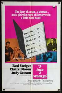 a005 3 INTO 2 WON'T GO int'l one-sheet movie poster '69 Steiger, Claire Bloom