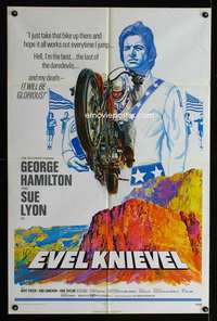 a128 EVEL KNIEVEL one-sheet movie poster '71 daredevil George Hamilton!