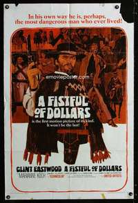 a154 FISTFUL OF DOLLARS one-sheet movie poster '67 Clint Eastwood, Leone