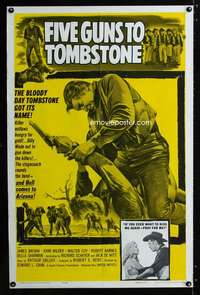 a155 FIVE GUNS TO TOMBSTONE one-sheet movie poster '61 bloody Arizona!
