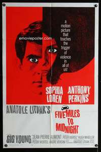 a156 FIVE MILES TO MIDNIGHT one-sheet movie poster '63 Sophia Loren, Perkins