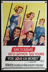 a167 FOR LOVE OR MONEY one-sheet movie poster '63 Kirk Douglas, Gaynor