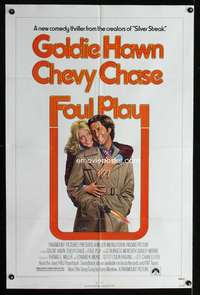 a173 FOUL PLAY one-sheet movie poster '78 Hawn, Chevy Chase, Lettick art!